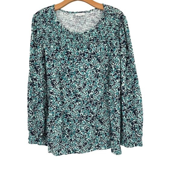 J jill Tops - J Jill Womens smocked Floral Long Sleeve Top size XL Cotton Tencel knit